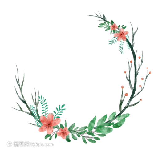 夏日绿叶鲜花边框装饰背景